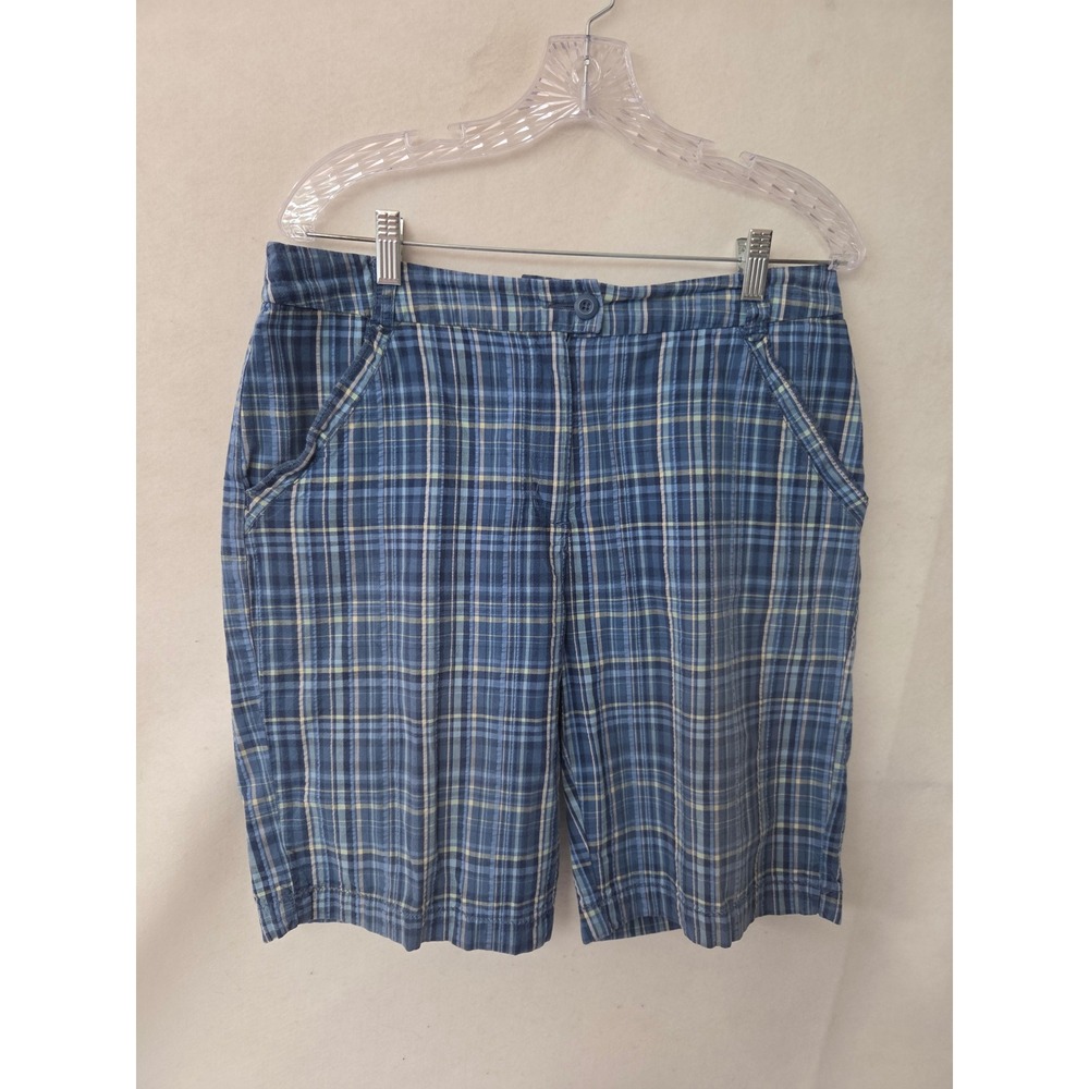 Woolrich Women Bluestone Blue Madras Plaid Cotton Hiking Shorts Size 10 Outdoor